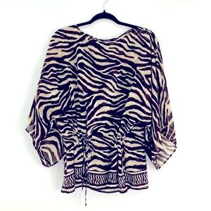 36. Chaps ~ Sheer Zebra print blouse beige/black